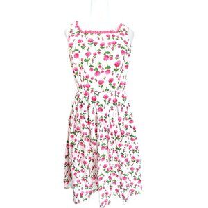 VTG Y2K Talbots Pink Off White Floral Sleeveless Fit Flare Dress Women Size 6